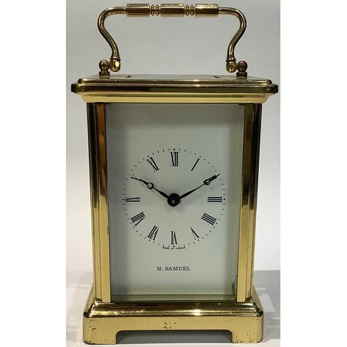 83 - A brass five glass carriage clock, H Samuel, white dial, Roman numerals, Duverdrey & Bloquel France,... 