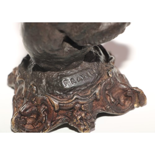 87 - A bronze desk novelty, cast after Fratin as a bear, holding a parasol, 21cm high