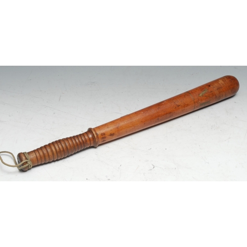 98 - Police History - a Victorian truncheon, painted VR and stamped F 354, ribbed grip, 47cm long