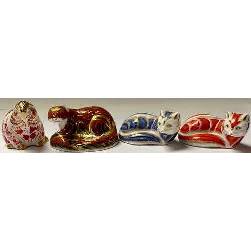 112 - A Royal Crown Derby paperweight, Otter, silver stopper; others, Beaver, Red Fox, Arctic Fox, all wit... 