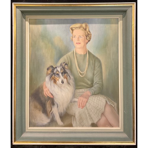 117 - John Redvers Piggins  
Society Portrait, lady with Collie dog   
signed, oil