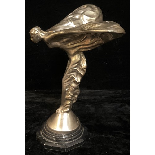 122 - A replica Rolls Royce Spirit of Ecstasy cast metal sculpture, hexagonal composite stone base, 40cm h... 