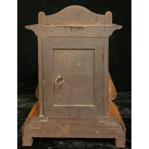 123 - A continental Art Nouveau mahogany mantel clock, arched case worked with tooled scrolling stems, sil... 