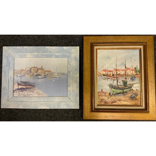 159 - Etienne Bellan (1922-2000), Fishing boats in a Harbour, signed, oil on canvas, 35.5cm x 27cm;  M. Re... 