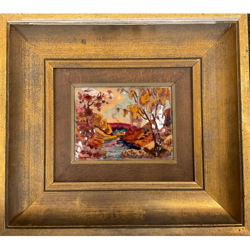 34 - Ludy Limoges, Farmhouse with Autumnal trees, signed Ludy Limoges, enamel on copper, signed and dated... 