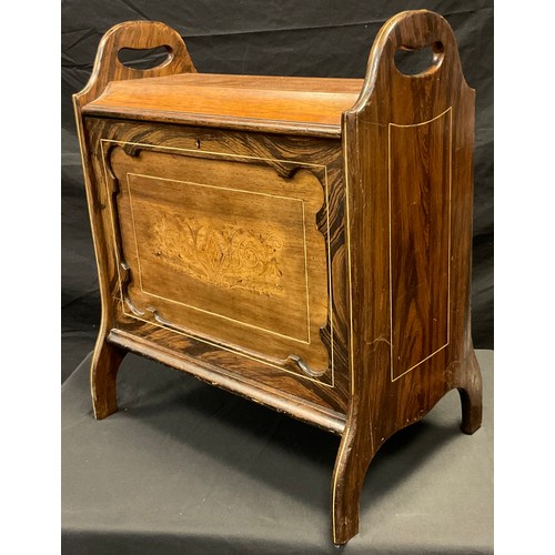 206 - An unusual Victorian rosewood and marquetry enclosed Canterbury, inlaid with leafy scrolls, hinged c... 