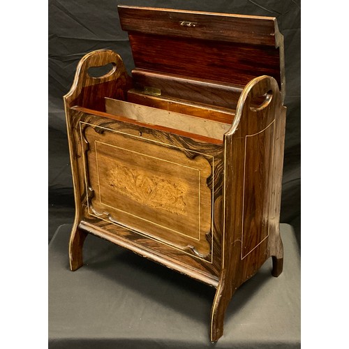 206 - An unusual Victorian rosewood and marquetry enclosed Canterbury, inlaid with leafy scrolls, hinged c... 