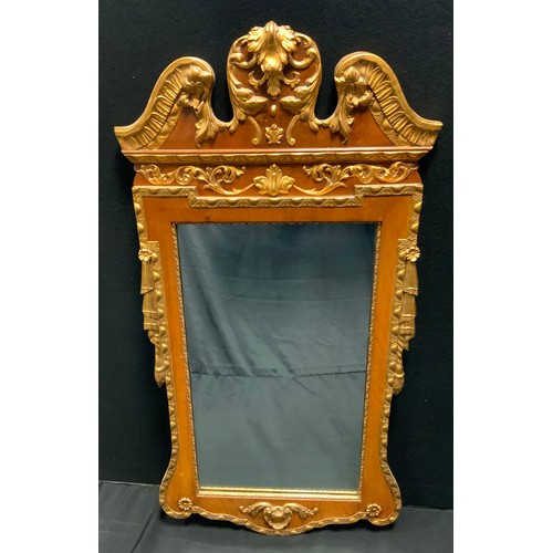 180 - A Louis XVI style wall mirror, shaped gilt frame, carved acanthus, shell and geometric detailing, 10... 