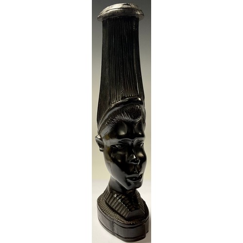 284 - Interior Design - an African carved hardwood bust, drilled as a table lamp, 41cm, mid-20th century