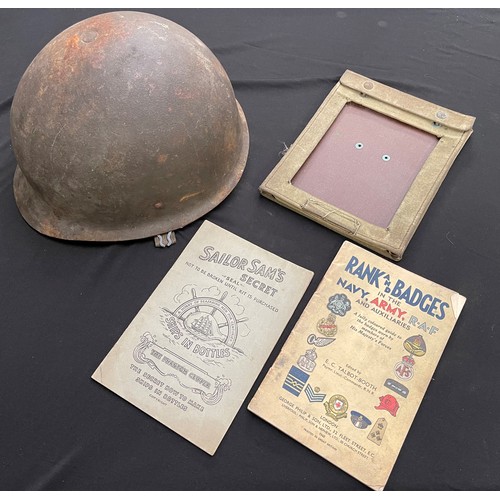 290 - West German M62 Steel Helmet complete with liner size 53-55 and webbing chinstrap: small map case ma... 