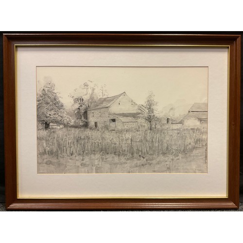 157 - John Kenneth Hall
A Derbyshire Farm
signed in pencil, dated August 1984, pencil sketch, 37cm x 59cm