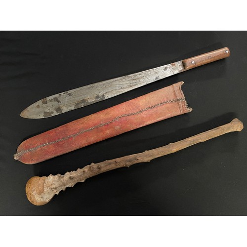 325 - WW2 American made US True Temper Machete, dated 1944, 53cm long complete in a red leather scabbard; ... 