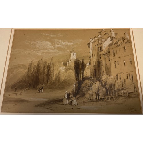 164 - John Lewis Wood (1813 - 1901)
Rue des Fossees, Honfleur
signed, sepia study, 18cm x 26cm