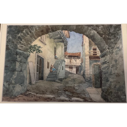 165 - English School (late 19th century)
Courtyard, Pallanza
indistinctly signed, dated 1887, watercolour,... 