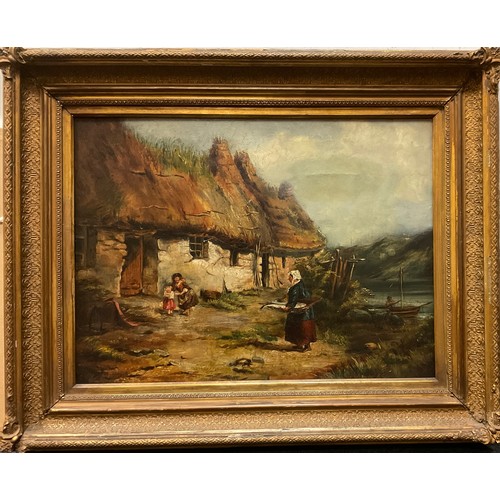 170 - English School (late 19th century)
Crofter's Cottage with figures
oil on canvas, 51cm x 69cm.