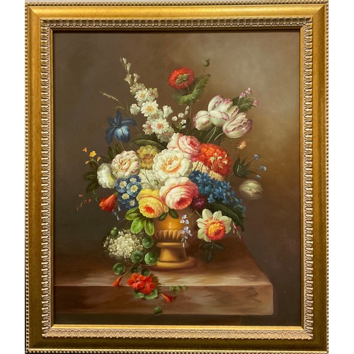 136 - Continental School (20th century)
Still Life of flowers in a Pedestal Vase
oil on canvas, 61cm x 51c... 