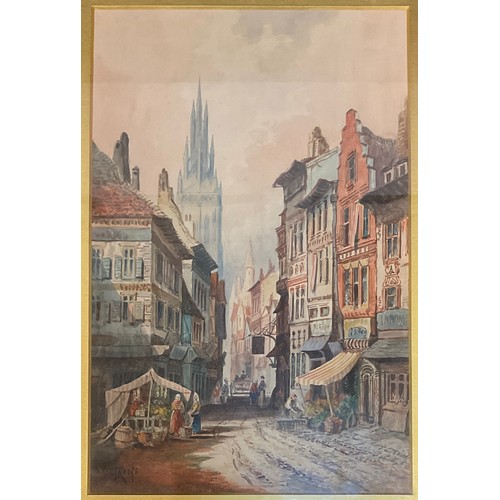 179 - C J Keats  
Flemish Cityscape  
signed, watercolour, 32cm x 50cm  

Charles James Keats (1856 - 1900... 