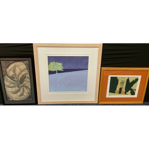 182 - Robin Sellick, lino print, 19/20, signed, 28cm x 33cm; Shenac Rogerson, Summer Views from Mayos, pas... 
