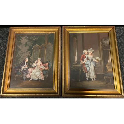 198 - In the style of Jean-Baptiste Mallet, a pair, ‘Courting Couple’ and ‘A gift of endearment’, signed M... 