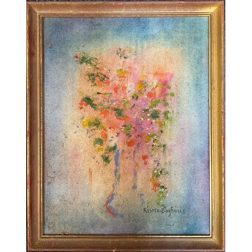 193 - Risma Bagheris, Fauvist Flowers, an impression, signed, oil on board, 29.5cm x 22.5cm;  Paiayer, sum... 