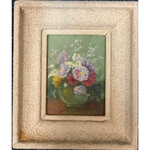 193 - Risma Bagheris, Fauvist Flowers, an impression, signed, oil on board, 29.5cm x 22.5cm;  Paiayer, sum... 