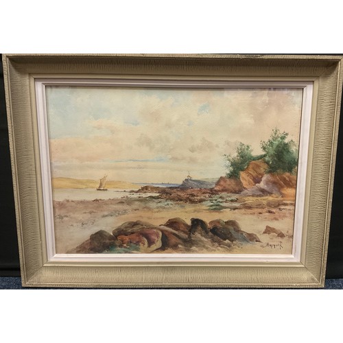 201 - Jacquet (French, early 20th century), ‘South Coast’, signed, watercolour, 38cm x 54cm.