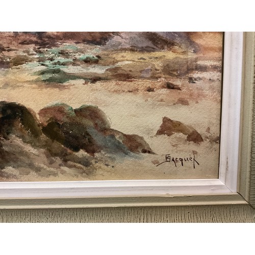 201 - Jacquet (French, early 20th century), ‘South Coast’, signed, watercolour, 38cm x 54cm.