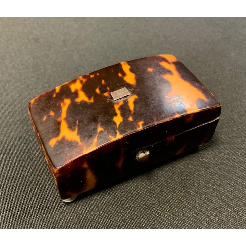 232 - A Victorian tortoiseshell trinket box, the cover slightly domed, bone bun feet, 6.5cm wide, 2.5cm hi... 