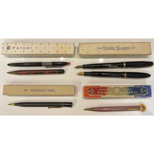 426 - A Conway Stewart Shorthand lever filling fountain pen, 14ct gold nib, boxed; a Swan Leverless founta... 