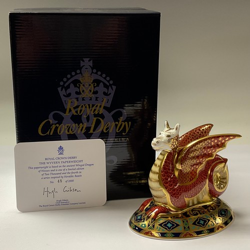5008 - A Royal Crown Derby paperweight, Heraldic Beasts The Wessex Wyvern, limited edition 48/2,000, gold s... 