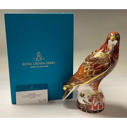 5010 - A Royal Crown Derby paperweight, Golden Eagle, limited edition 224/750, gold stopper, 20.5cm, certif... 