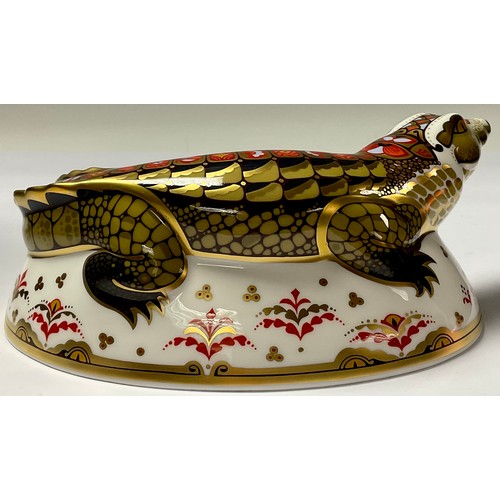 5020 - A Royal Crown Derby paperweight, Crocodile, specially commissioned gold signature edition, gold stop... 