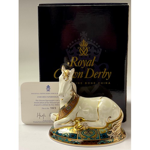 5024 - A Royal Crown Derby paperweight, Millennium Unicorn, limited edition 1,023/2,000, gold stopper, cert... 