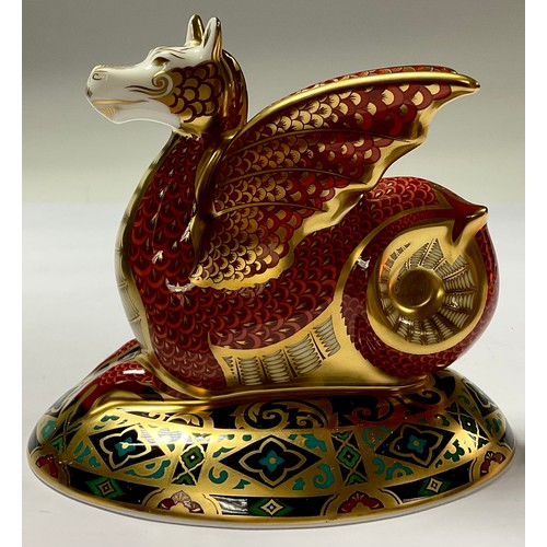 5025 - A Royal Crown Derby paperweight, Heraldic Beasts The Wessex Wyvern, limited edition 1,224/2,000, gol... 