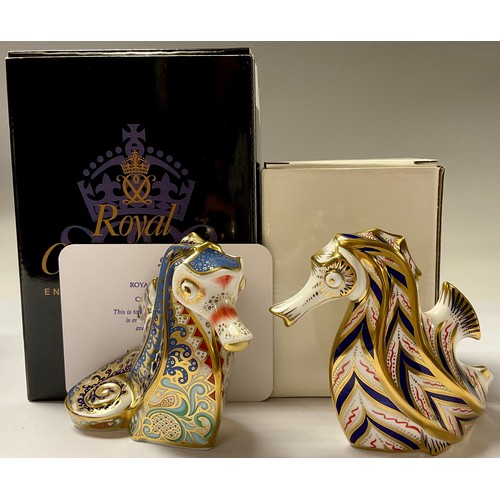 5061 - A Royal Crown Derby paperweight, Coral Seahorse, limited availability to June 2004, gold stopper, 10... 