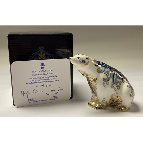 5065 - A Royal Crown Derby paperweight, Aurora Polar Bear, Connaught House exclusive signature edition, lim... 