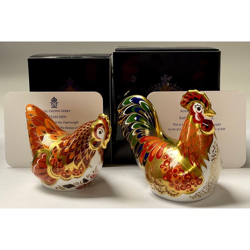 5068 - A pair of Royal Crown Derby paperweights, Bantam Cockerel and Bantam Hen, limited edition pre-releas... 