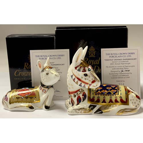 5072 - A pair of Royal Crown Derby paperweights, Thistle Donkey and Holly Foal, exclusively commissioned by... 