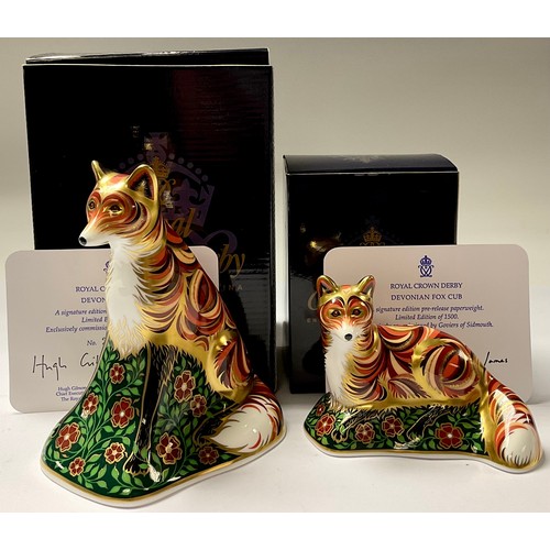 5092 - A pair of Royal Crown Derby paperweights, Devonian Vixen and Devonian Fox Cub, Govier's of Sidmouth ... 