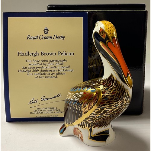 5100 - A Royal Crown Derby paperweight, Hadleigh Brown Pelican, Hadleigh 20th Anniversary backstamp, limite... 