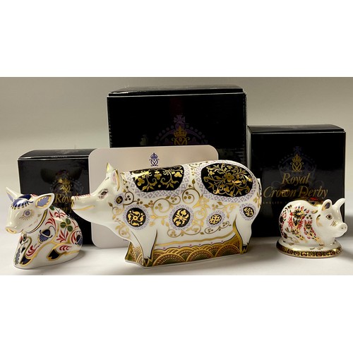 5103 - A Royal Crown Derby paperweight, Spotty Pig, limited edition 614/1,500, gold stopper, 16cm long, pri... 