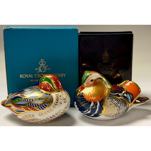 5109 - A Royal Crown Derby paperweight, Teal, gold stopper, 11.5cm long, printed mark in red, boxed; anothe... 