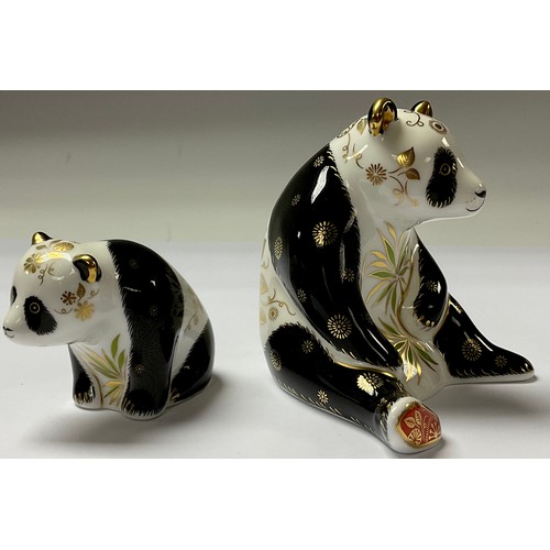 5117 - A pair of Royal Crown Derby paperweights, Giant Panda and Baby Panda, gold stoppers, the Panda 11cm,... 