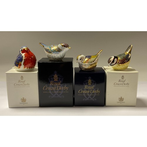 5122 - A Royal Crown Derby paperweight, Blackcap Warbler, gold stopper, 12.5cm long, boxed; others, Blue Ti... 