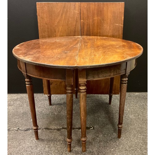 670 - A George III mahogany D-end dining table, single central leaf, 189cm long, c.1800