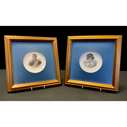 671 - A pair of 19th century commemorative plaques, George IV and Queen Caroline, printed in monochrome wi... 