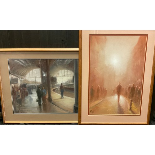 211 - Nicholas Leake, ‘Newcastle Central Station’, signed, pastel, 56cm x 78cm;  another, ‘January sun, Sa... 