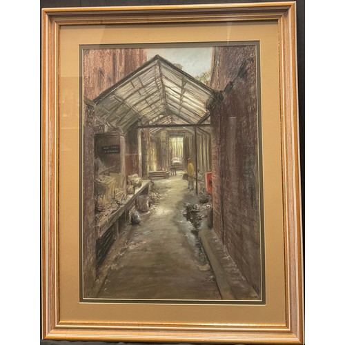 212 - Nicholas Leake, ‘Loading bay, the old post office, Newcastle’, signed, soft pastel, 77cm x 55cm;  an... 