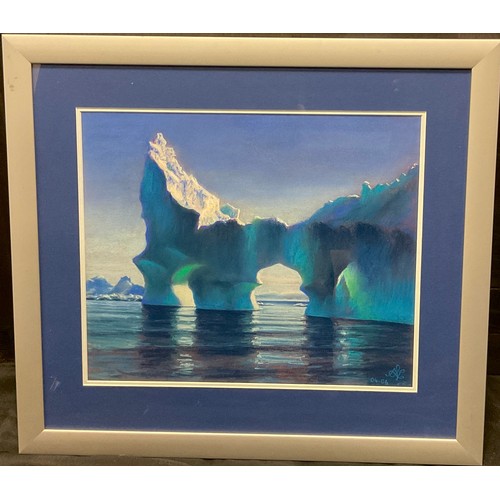 227 - Nicholas Leake, ‘Arches in Antarctic Ice’, signed, soft pastel on board, 40cm x 48.5cm.