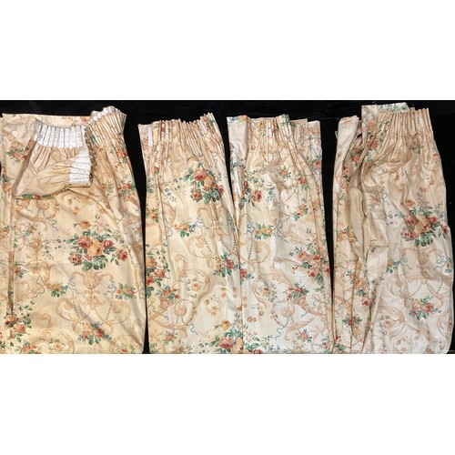 669 - Textiles  a pair of Country House style floral curtains, 226cm long, 200cm wide; another pair simila... 